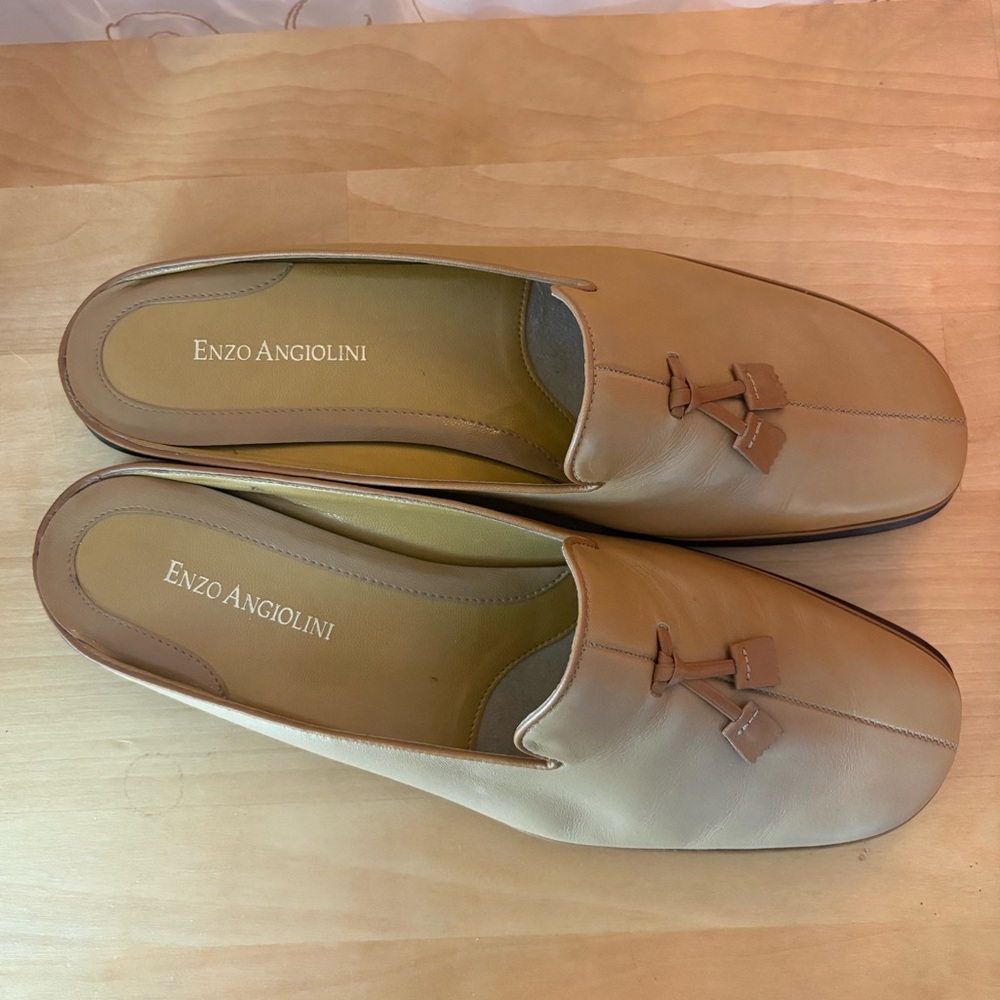 Enzo Angiolini women’s brown leather mules backless shoes in size 9 Medium EUC